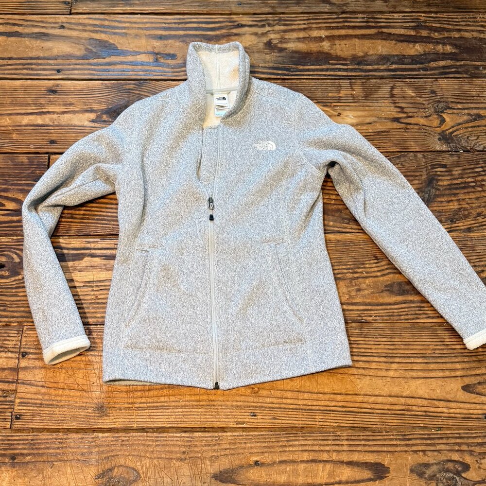 North Face Jacket Banderitas Women Size Small Full Zip Heather Gray Lined Fleece